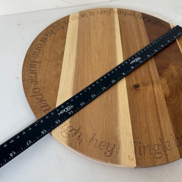 Christmas Acacia Wood Lazy Susan Rustic Table Jingle Bells Engraved Family Party - Picture 14 of 15